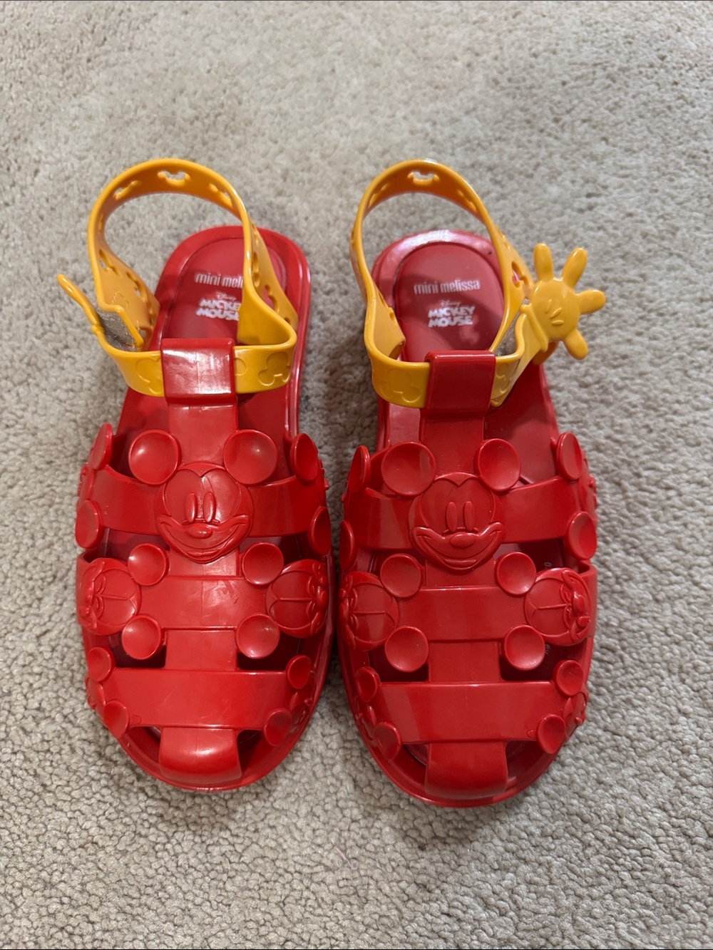 Melissa Kids Red Jelly Sandals with Yellow Mickey Strap
